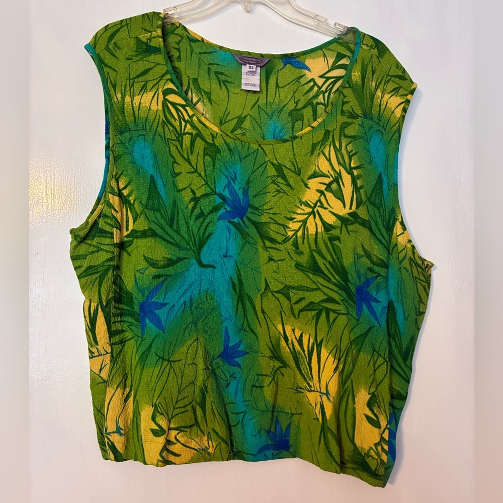 Hilo Hattie Green and Blue Tropical Tank Top